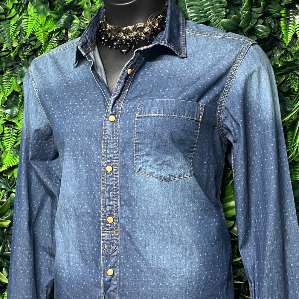 JACHS Denim‎ Shirt Women Size L Blue Polka Dot Long Sleeve Button Front 3528 - Picture 6 of 10